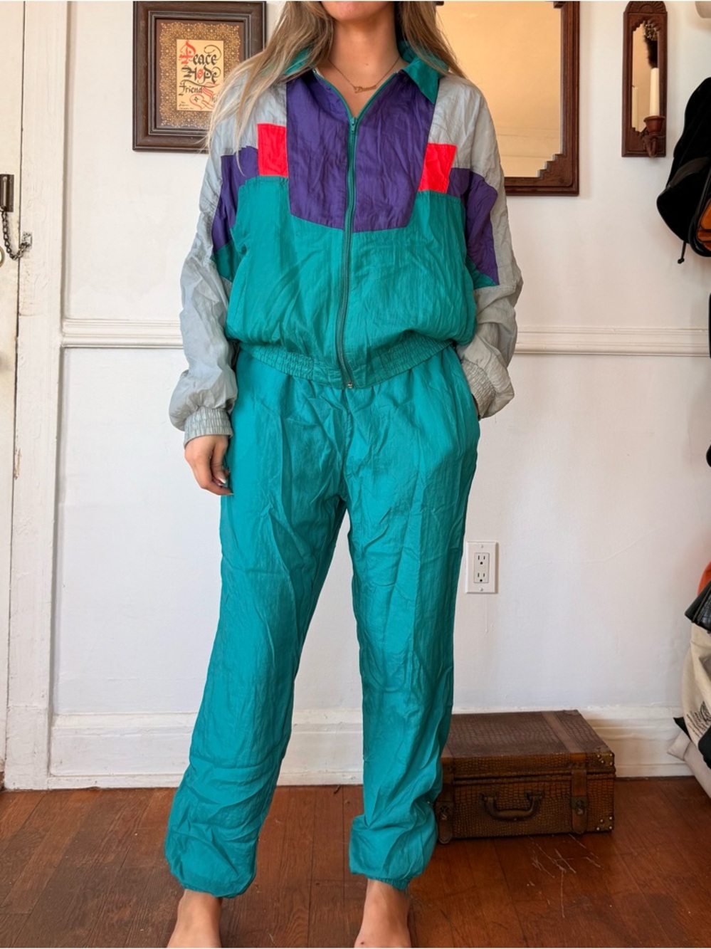 Vintage Teal Colorblock Track Pants - Women's Joggers